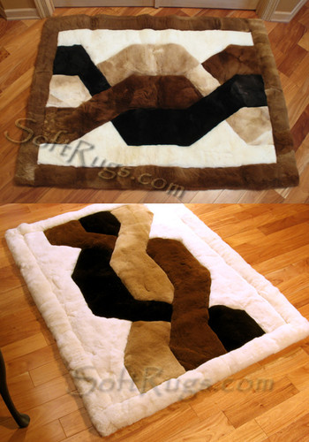 Trenza Pattern Alpaca Rugs with White and Dark Brown Borders