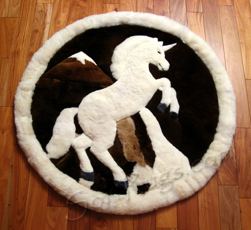 Unicorn Pattern Round Alpaca Fur Rug