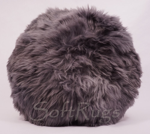 (On Sale) 20in Round Suri Alpaca Fur Pillow in Cool Gray