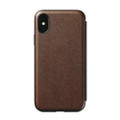 Nomad Horween Leather Rugged Tri-Folio Wallet case - card and cash slots - iPhone X/XS, Rustic Brown