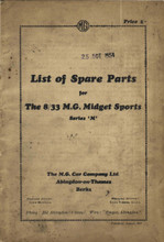 MG Midget (8/33 M Type) 1928 to 1932 - Service Parts List