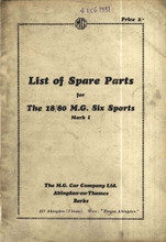 MG Six Sports Car (18/80) Mark I 1928 to 1931 - Service Parts List