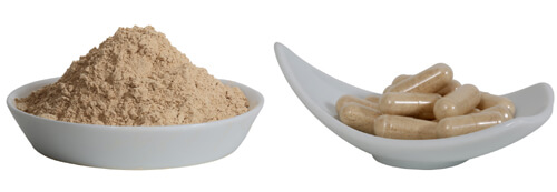 raw yellow maca powder and capsules