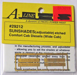 A-Line 29212 HO Scale Etched Brass Sunshades Comfort Wide Cab Diesels 