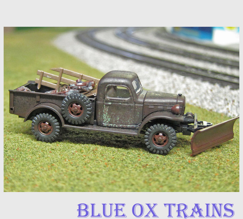 Busch 44013 HO 1945-1968 Dodge Power Wagon 4x4 Pickup Truck - Assembled With Snowplow & Load (Weathered, black, rust)