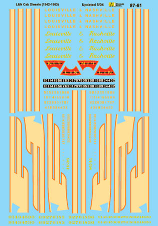 Microscale Decal 87-61 Louisville & Nashville Cab Diesels (1942-1963) Blue/Black & Cream 