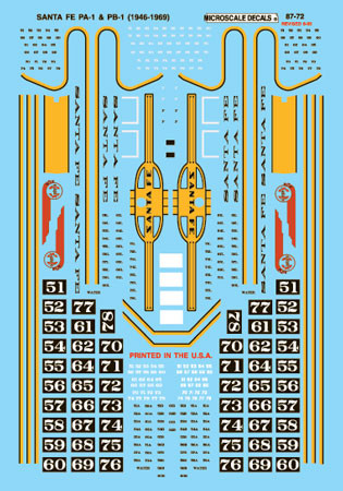 Microscale Decal 87-72 Santa Fe PA Diesels (1946-1969) Diesel - PA / PB 