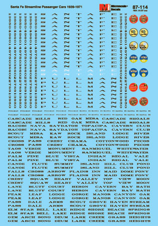 Microscale Decal 87-114 Santa Fe Streamline Passenger Cars ATSF (1939 - 1971) Passenger Car - Streamlined - Super Chief 