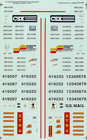 Microscale Decal 87-508 CSX Assorted Trailers-"Trailer - 45' - U.S. Mail, CSX, XTRA, Seaboard System" 