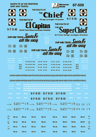 Microscale Decal 87-509 Santa Fe ATSF Freight-Refrigerator Car - Ice - 40' 