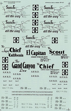 Microscale Decal 87-517 Santa Fe ATSF Freight-Refrigerator Car - Ice - 40' 