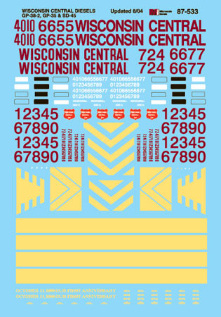 Microscale Decal 87-533 Wisconsin Central Diesels (1987-2001)-Diesel 