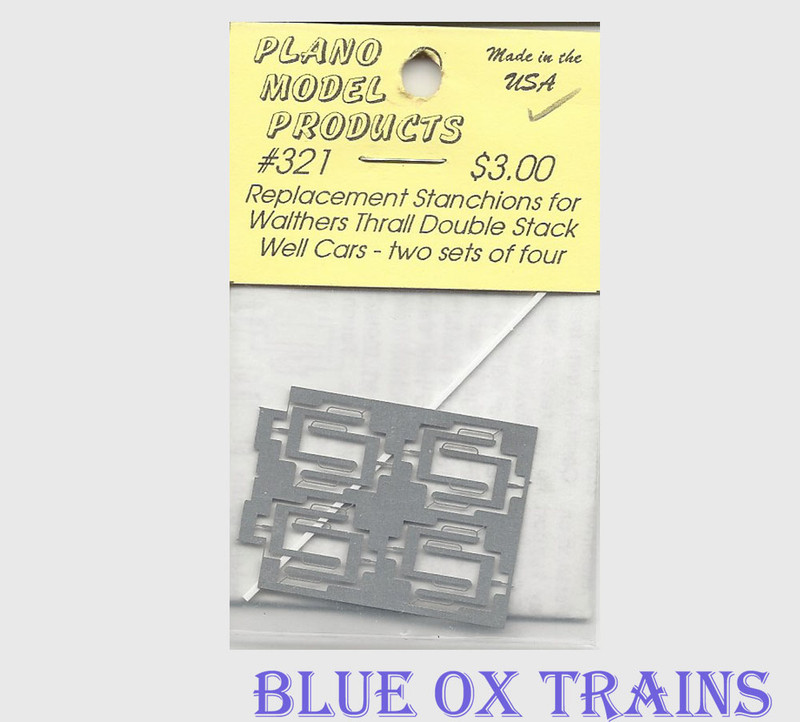 Copy of Plano Model 321 Thrall 48' Well Dbl Stk Replacement Stanchions Wm. K. Walthers car - 8 per pkg  Ho Scale