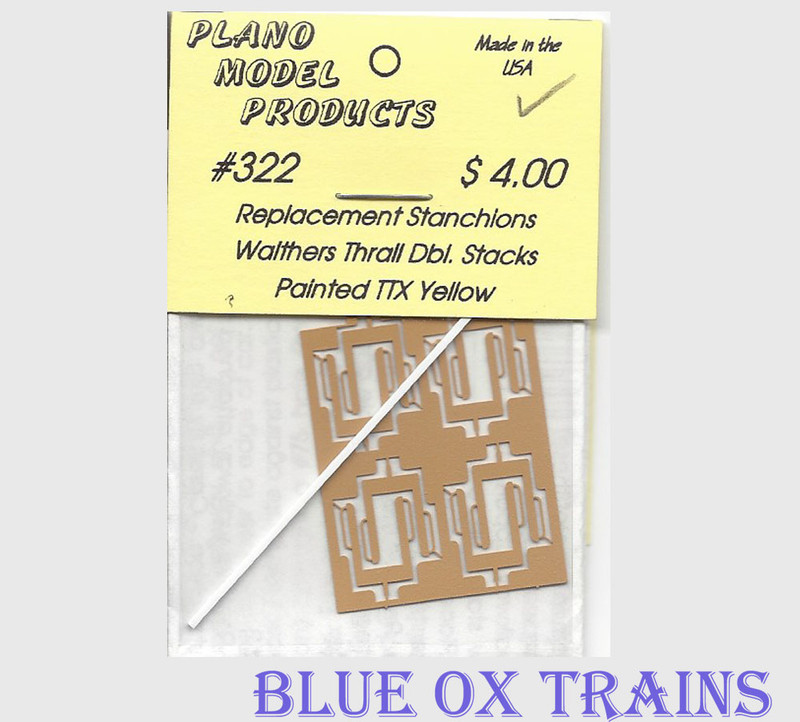 Plano Model 322 Thrall 48' Well Dbl Stk Replacement Stanchions Painted TTX Yellow Wm. K. Walthers car - 8 per pkg Ho Scale