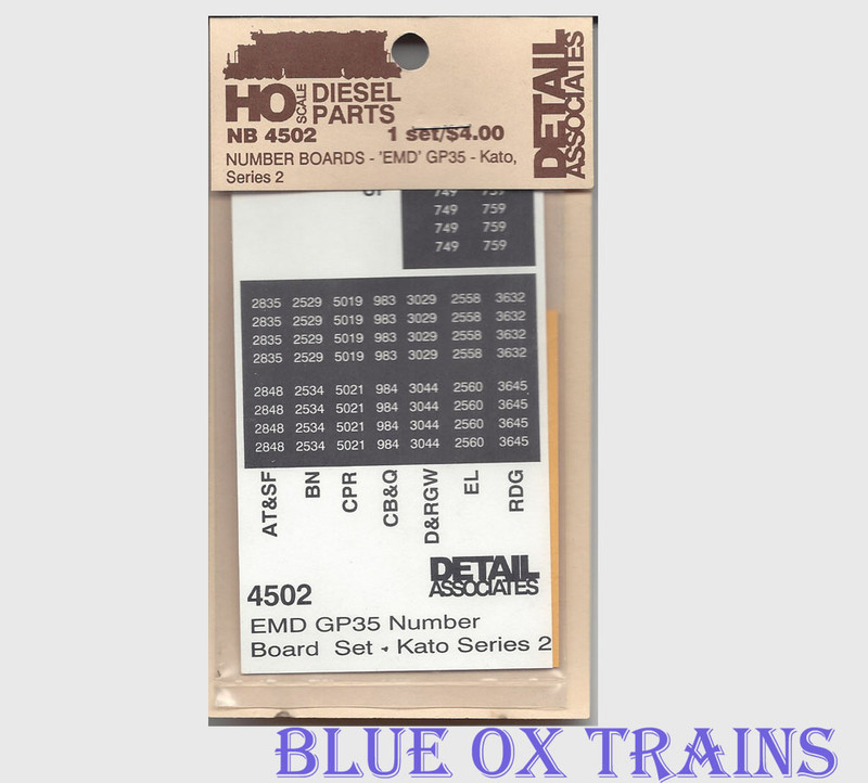 Detail Associates 4502 Numberboard Set EMD GP35 (Fits Kato Series 1) HO Scale 
