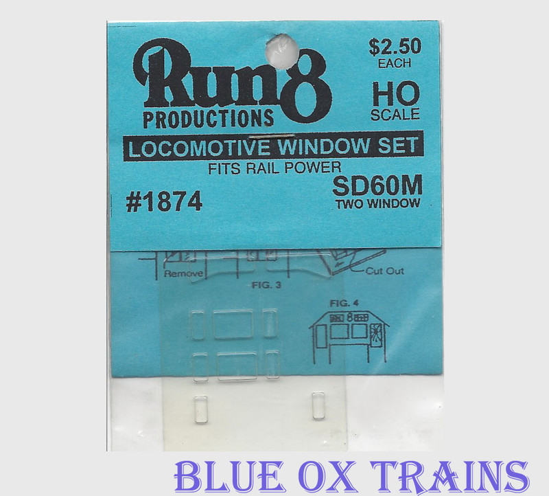 Run8 1874 Window Set - SD60M Two Window Rail Power Kit HO Scale 