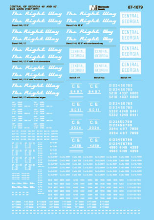Microscale Decal 87-1079 Central of Georgia 40' & 50' Boxcars (1937-1971) Box Car HO Scale