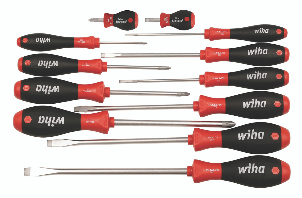 Wiha 30297 12-Piece Slotted and Phillips Screwdriver Set with Soft Finish Handles 