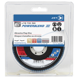 Jet 503215A01 - 4-1/2 x 7/8 Z60 POWERBLEND T29 Zirconia Flap Disc - Clamshell Package