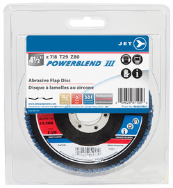 Jet 503217A01 - 4-1/2 x 7/8 Z80 POWERBLEND T29 Zirconia Flap Disc - Clamshell Package