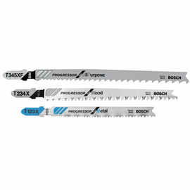 Bosch T567A3 - Jig Saw Blade, T-Shank, 3 pc. Progressor for Wood, Metal, and All-Purpose Set