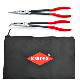 Knipex 9K0080128US - 2 PC Extra Long Needle Nose Pliers Set w/ Keeper Pouch (28 71 280, 28 81 280 and 9K 00 90 12 US)