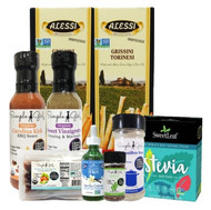 Standard Diet Food Pack - 
(1) Box of powdered stevia packets (35 ct)
(1) Bottle of salad dressing 
(2) Boxes of Grissini breadsticks 
(1) Bottle of liquid flavored stevia
(1) Bottle of seasoning 
(1) Bottle of Dry Bouillon Base
(1) Balsamic pack salad dressing - 6 packets
(1) Bottle of Carolina Style BBQ Sauce