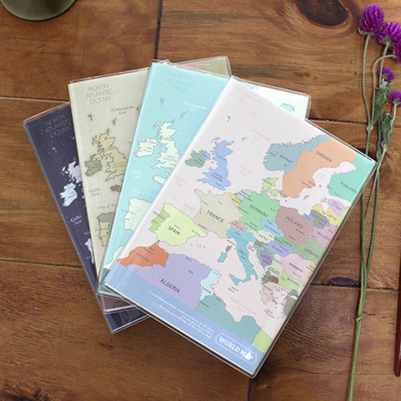 indigo world map decorative lined notebook fallindesign