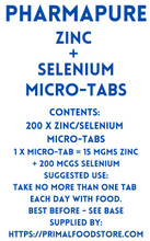 Zinc + Selenium 200 x micro-tabs supplied in air-tight resealable packet. Suggested serving, ONE tab per day with food unless advised by a health professional.