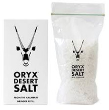 ORYX Kalahari Desert Salt Refill Pack - 250 grams Coarse Grade. Supplied as a resealable packet inside an outer presentation box. Suitable for any refillable ceramic spice mill/grinder.