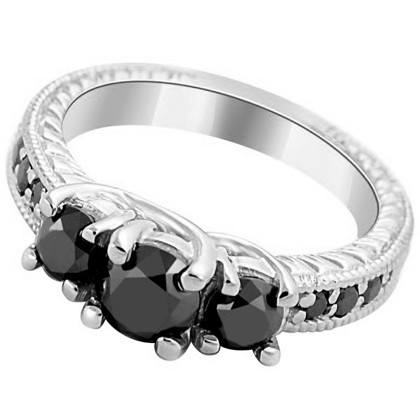 3 stone black diamond engagement rings