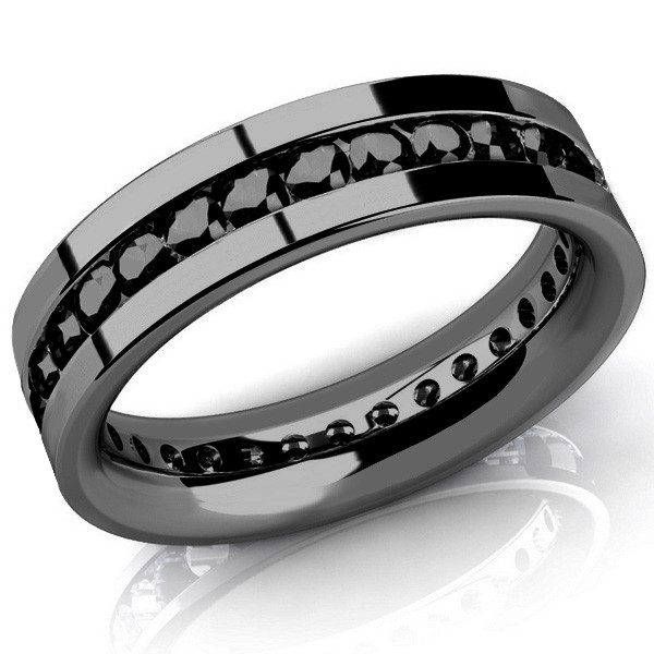 Men's Black Diamond Eternity Wedding Band Ring 14k Black Gold