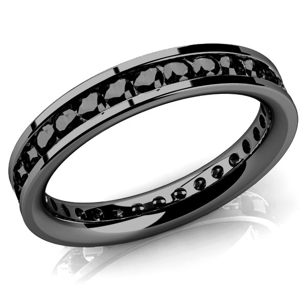 Black Diamond Eternity Wedding Band 14k Black Gold Channel Ring