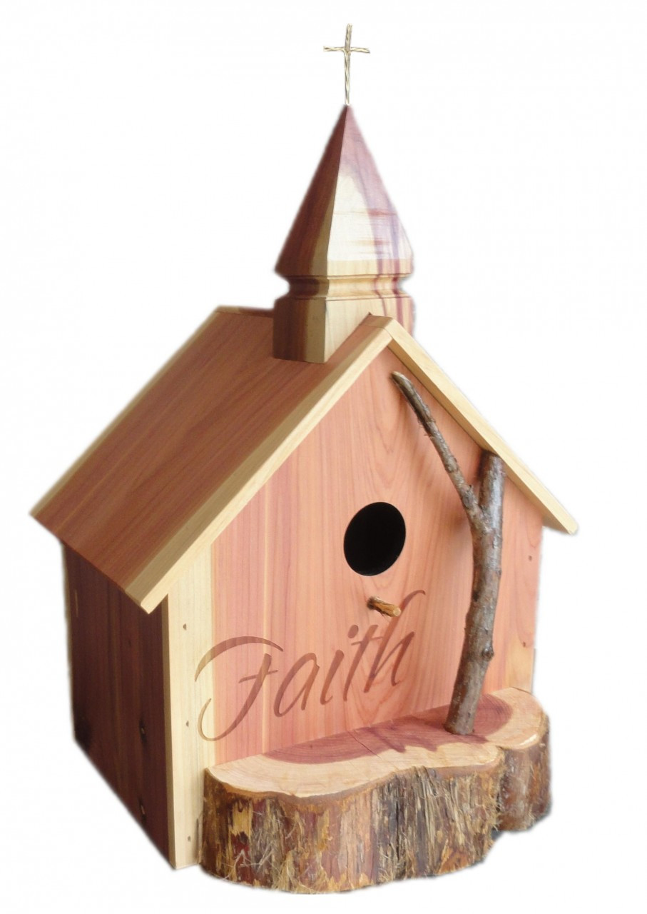 Handcrafted Cedar Wood Church Birdhouse 