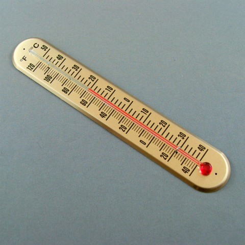 Gold coloured, aluminium, strip thermometer