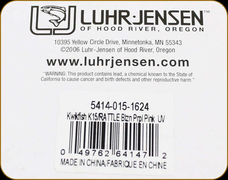 Luhr Jensen 5414-015-1624 Kwikfish K15X Blazin Purple Pink UV 5