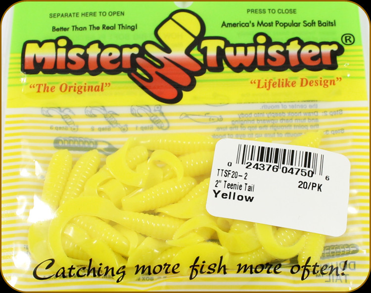 Mr Twister TTSF20-2 Teenie Tail 2 Yellow 20Pk