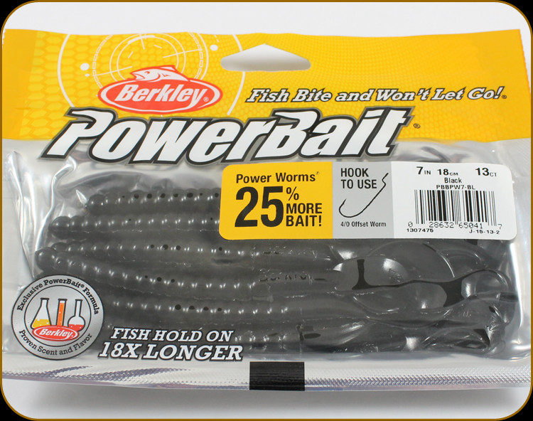 Berkley PBBPW7-BL Powerbait 7 Power Worms Black 13Pk