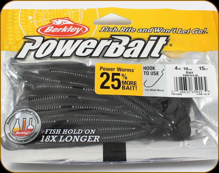 Berkley PBBPW4-BL Powerbait 4 Power Worms Black 15Pk - Discount Fishing  Canada