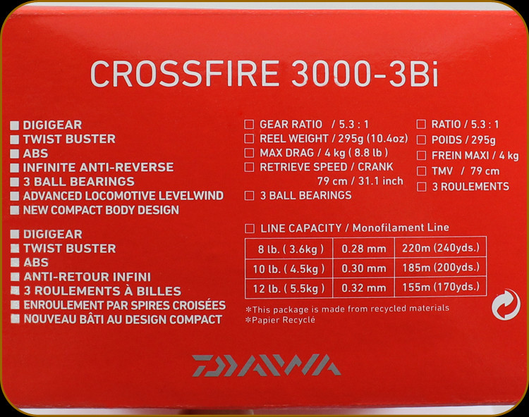 Daiwa 3000 Bgdaiwa Crossfire Lt Spinning Reel - 3+1bb, Abs Spool, 5-12kg  Power