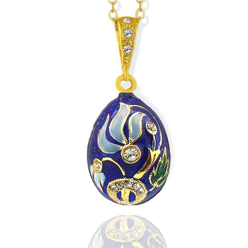 Egg Pendant, Fabergé style with blue floral design - Ancient Faith Store