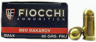 Fiocchi 9x18 Makarov 95 Grain FMJ Handgun Ammunition