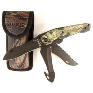 Ruko 4.5" 3 Blades Folding Knife w/Camo Handle & Nylon Sheath