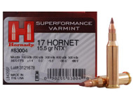 Hornady Superformance Varmint 17 Hornet 15.5 Grain NTX Lead Free Ammunition