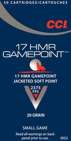 CCI Gamepoint 17HMR Jacketed Soft Point 20 Grain Small Game Rifle Ammunition
