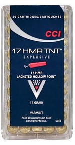CCI TNT 17HMR Jacketed Hollow Point 17 Grain Varmint Rifle Ammunition