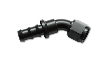 45 Degree Push-On Hose End Fitting; Hose Size: -10 AN

Material: Aluminum 

Vibrant Performance Aluminum Hose End Fittings deliver the type of quality, reliability and ease of assembly that is demanded by motorsport professionals. These lightweight hose end fittings are suitable for use on a wide variety of applications.