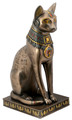 Bronze Bastet  Statue with Colored Jewelry -  Large