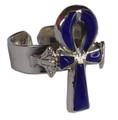 Silver Ankh Ring w / Colored Stone - Adjustable