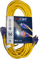 ProStar 16 Gauge SJTW 3 Conductor 50 Foot Extension Cord with Lighted Ends - Yellow